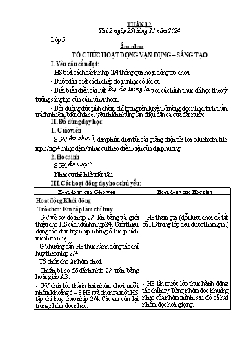 Giáo án Âm nhạc + Đạo đức Tiểu học (Kết nối tri thức) - Tuần 12 - Năm học 2024-2025