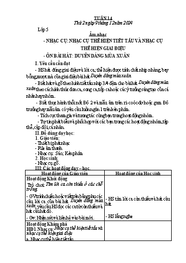 Giáo án Âm nhạc + Đạo đức Tiểu học (Kết nối tri thức) - Tuần 14 - Năm học 2024-2025