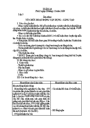Giáo án Âm nhạc + Đạo đức Tiểu học (Kết nối tri thức) - Tuần 16 - Năm học 2024-2025