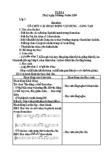 Giáo án Âm nhạc + Đạo đức Tiểu học (Kết nối tri thức) - Tuần 4 - Năm học 2024-2025