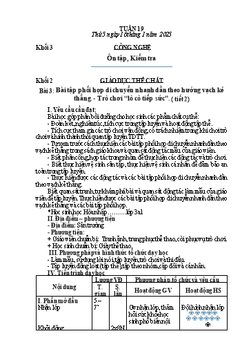 Giáo án Công nghệ + Mĩ thuật + Giáo dục thể chất Lớp 1+2+3 - Tuần 19 - Năm học 2024-2025