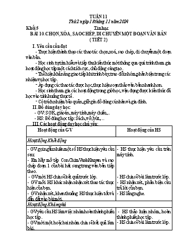 Giáo án Công nghệ + Tin học Lớp 3+4+5 - Tuần 11 - Năm học 2024-2025