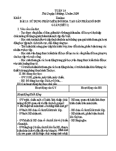 Giáo án Công nghệ + Tin học Lớp 3+4+5 - Tuần 15 - Năm học 2024-2025