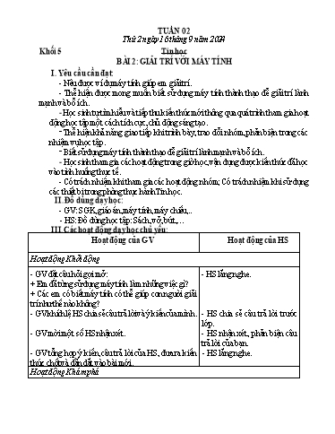 Giáo án Công nghệ + Tin học Lớp 3+4+5 - Tuần 2 - Năm học 2024-2025