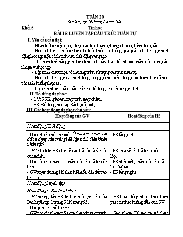 Giáo án Công nghệ + Tin học Lớp 3+4+5 - Tuần 20 - Năm học 2024-2025