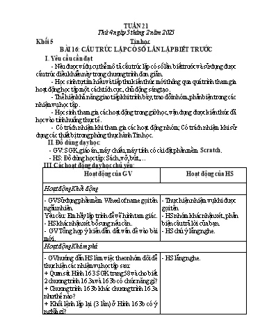 Giáo án Công nghệ + Tin học Lớp 3+4+5 - Tuần 21 - Năm học 2024-2025