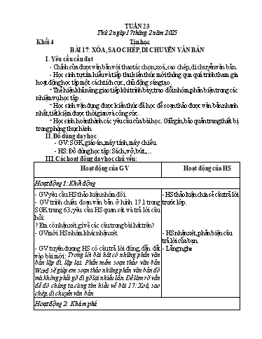 Giáo án Công nghệ + Tin học Lớp 3+4+5 - Tuần 23 - Năm học 2024-2025
