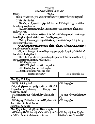 Giáo án Công nghệ + Tin học Lớp 3+4+5 - Tuần 3 - Năm học 2024-2025