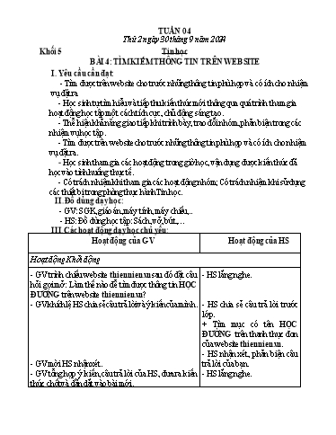 Giáo án Công nghệ + Tin học Lớp 3+4+5 - Tuần 4 - Năm học 2024-2025