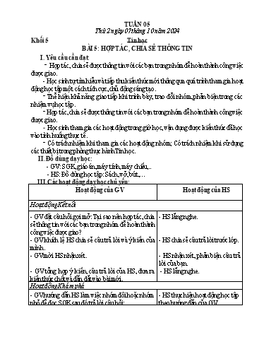 Giáo án Công nghệ + Tin học Lớp 3+4+5 - Tuần 5 - Năm học 2024-2025