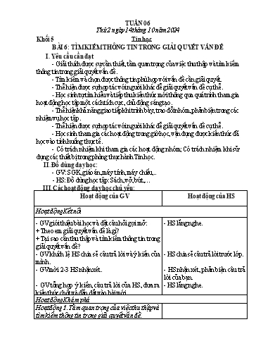Giáo án Công nghệ + Tin học Lớp 3+4+5 - Tuần 6 - Năm học 2024-2025