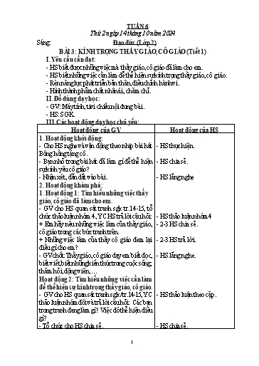 Giáo án Đạo đức + Tiếng Việt Lớp 2+3 - Tuần 6 - Năm học 2024-2025