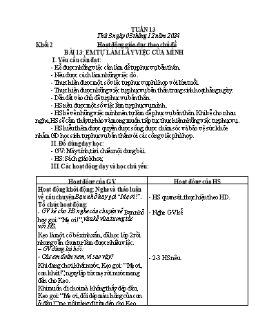 Giáo án Hoạt động giáo dục + Tiếng Việt Lớp 1+2 - Tuần 13 - Năm học 2024-2025