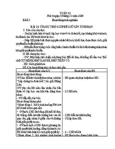 Giáo án Hoạt động trải nghiệm + Tiếng Việt Lớp 1+2 - Tuần 10 - Năm học 2024-2025