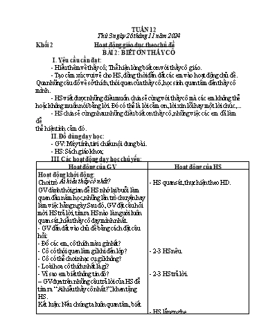Giáo án Hoạt động trải nghiệm + Tiếng Việt Lớp 1+2 - Tuần 12 - Năm học 2024-2025