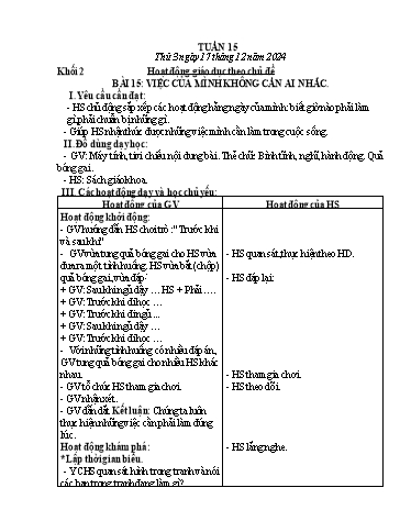 Giáo án Hoạt động trải nghiệm + Tiếng Việt Lớp 1+2 - Tuần 15 - Năm học 2024-2025