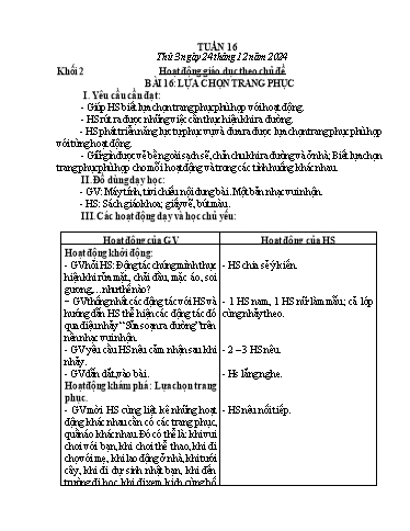 Giáo án Hoạt động trải nghiệm + Tiếng Việt Lớp 1+2 - Tuần 16 - Năm học 2024-2025