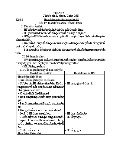 Giáo án Hoạt động trải nghiệm + Tiếng Việt Lớp 1+2 - Tuần 17 - Năm học 2024-2025