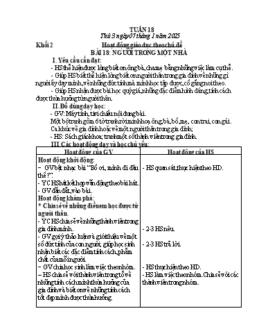 Giáo án Hoạt động trải nghiệm + Tiếng Việt Lớp 1+2 - Tuần 18 - Năm học 2024-2025