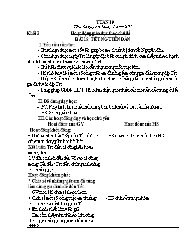 Giáo án Hoạt động trải nghiệm + Tiếng Việt Lớp 1+2 - Tuần 19 - Năm học 2024-2025
