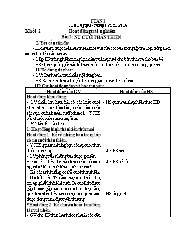Giáo án Hoạt động trải nghiệm + Tiếng Việt Lớp 1+2 - Tuần 2 - Năm học 2024-2025