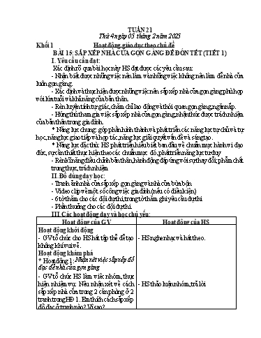 Giáo án Hoạt động trải nghiệm + Tiếng Việt Lớp 1+2 - Tuần 21 - Năm học 2024-2025
