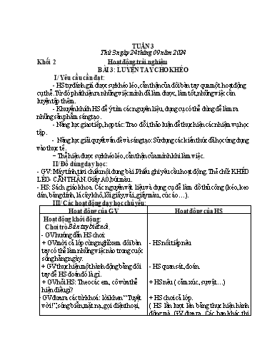 Giáo án Hoạt động trải nghiệm + Tiếng Việt Lớp 1+2 - Tuần 3 - Năm học 2024-2025