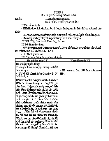 Giáo án Hoạt động trải nghiệm + Tiếng Việt Lớp 1+2 - Tuần 4 - Năm học 2024-2025