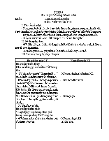 Giáo án Hoạt động trải nghiệm + Tiếng Việt Lớp 1+2 - Tuần 5 - Năm học 2024-2025