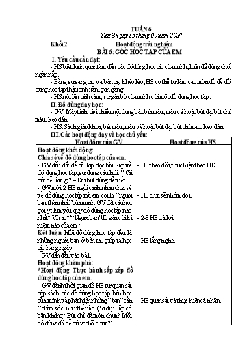 Giáo án Hoạt động trải nghiệm + Tiếng Việt Lớp 1+2 - Tuần 6 - Năm học 2024-2025