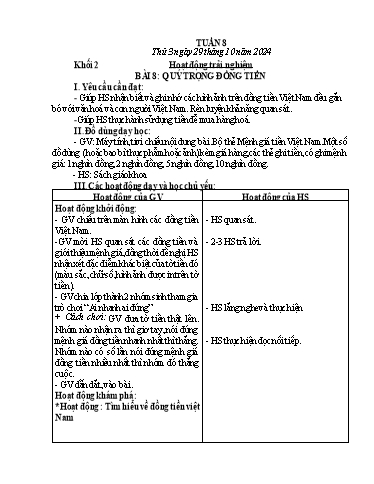 Giáo án Hoạt động trải nghiệm + Tiếng Việt Lớp 1+2 - Tuần 8 - Năm học 2024-2025