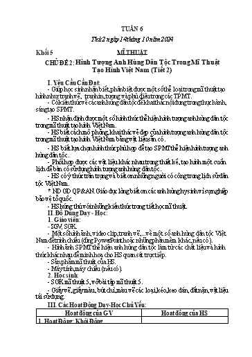 Giáo án Mĩ thuật + Công nghệ + Giáo dục thể chất Tiểu học (Kết nối tri thức) - Tuần 6 - Năm học 2024-2025