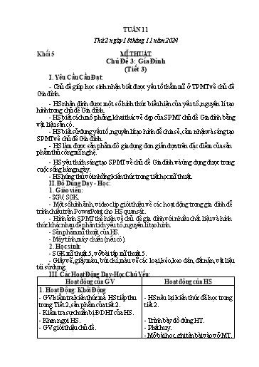 Giáo án Mĩ thuật + Công nghệ + Giáo dục thể chất Tiểu học (Kết nối tri thức) - Tuần 11 - Năm học 2024-2025
