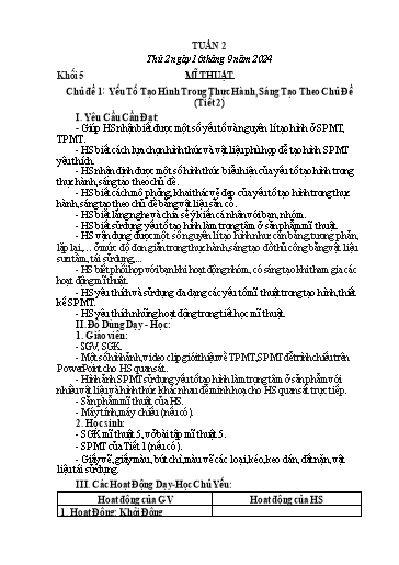 Giáo án Mĩ thuật + Công nghệ + Giáo dục thể chất Tiểu học (Kết nối tri thức) - Tuần 2 - Năm học 2024-2025