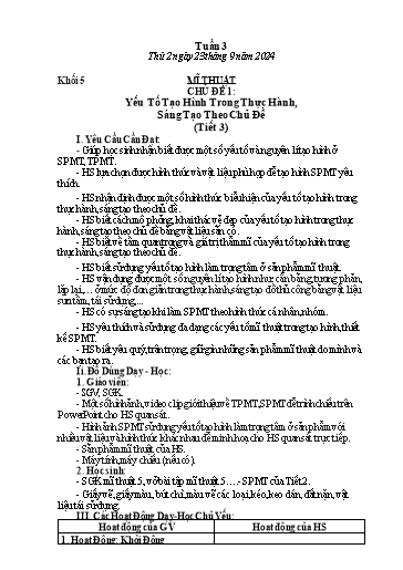 Giáo án Mĩ thuật + Công nghệ + Giáo dục thể chất Tiểu học (Kết nối tri thức) - Tuần 3 - Năm học 2024-2025