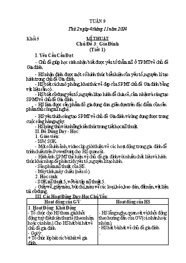 Giáo án Mĩ thuật + Công nghệ + Giáo dục thể chất Tiểu học (Kết nối tri thức) - Tuần 9 - Năm học 2024-2025