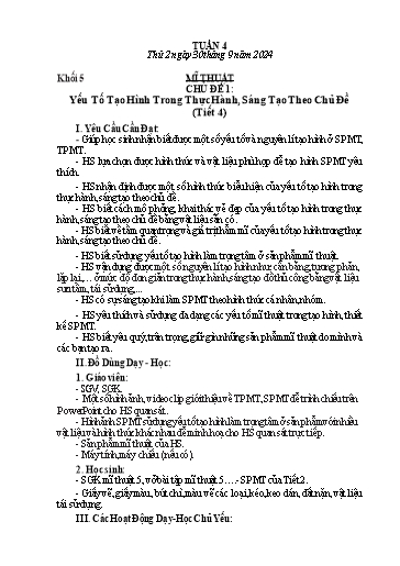 Giáo án Mĩ thuật + Công nghệ + Giáo dục thể chất Tiểu học (Kết nối tri thức) - Tuần 4 - Năm học 2024-2025