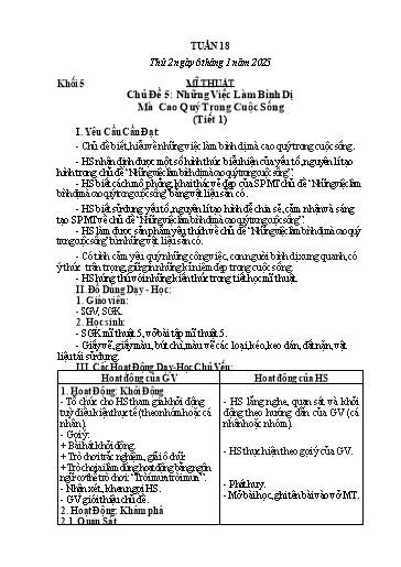 Giáo án Mĩ thuật + Công nghệ + Giáo dục thể chất Tiểu học (Kết nối tri thức) - Tuần 18 - Năm học 2024-2025