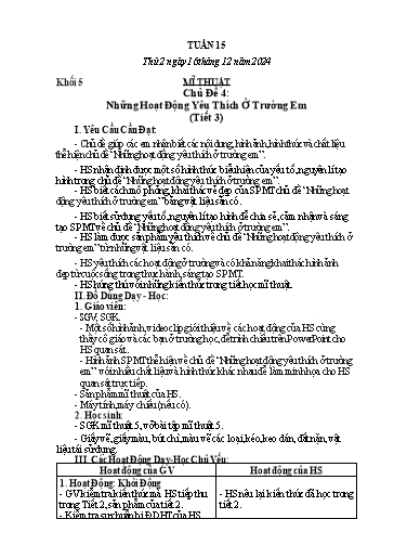 Giáo án Mĩ thuật + Công nghệ + Giáo dục thể chất Tiểu học (Kết nối tri thức) - Tuần 15 - Năm học 2024-2025