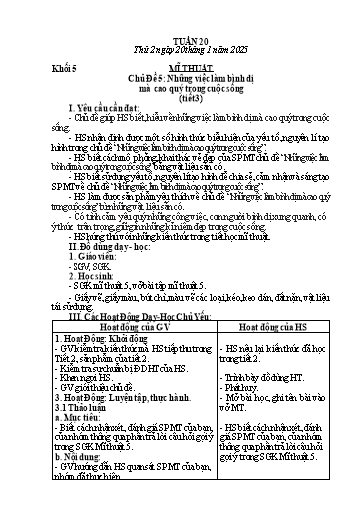 Giáo án Mĩ thuật + Công nghệ + Giáo dục thể chất Tiểu học (Kết nối tri thức) - Tuần 20 - Năm học 2024-2025