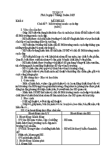 Giáo án Mĩ thuật + Công nghệ + Giáo dục thể chất Tiểu học - Tuần 27 - Năm học 2024-2025