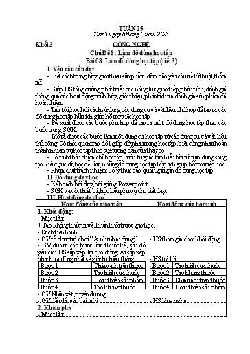 Giáo án Mĩ thuật + Giáo dục thể chất Lớp 1+2+3 (Kết nối tri thức) - Tuần 25 - Năm học 2024-2025