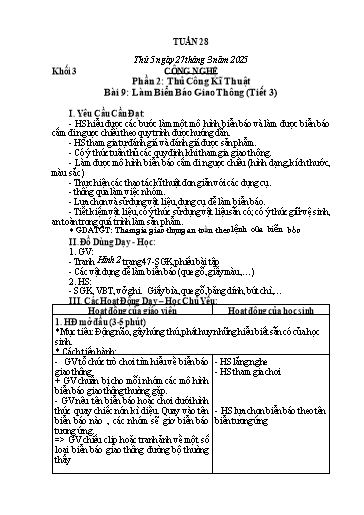 Giáo án Mĩ thuật + Giáo dục thể chất Lớp 1+2+3 (Kết nối tri thức) - Tuần 28 - Năm học 2024-2025