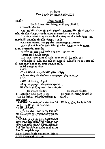 Giáo án Mĩ thuật + Giáo dục thể chất Lớp 1+2+3 (Kết nối tri thức) - Tuần 27 - Năm học 2024-2025