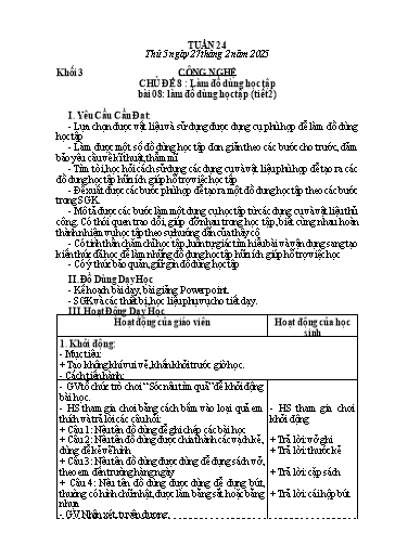 Giáo án Mĩ thuật + Giáo dục thể chất Lớp 1+2+3 (Kết nối tri thức) - Tuần 24 - Năm học 2024-2025