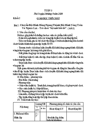 Giáo án Mĩ thuật + Giáo dục thể chất Lớp 1+2+3 (Kết nối tri thức) - Tuần 3 - Năm học 2024-2025