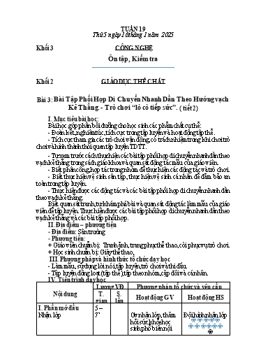 Giáo án Mĩ thuật + Giáo dục thể chất Lớp 1+2+3 (Kết nối tri thức) - Tuần 19 - Năm học 2024-2025