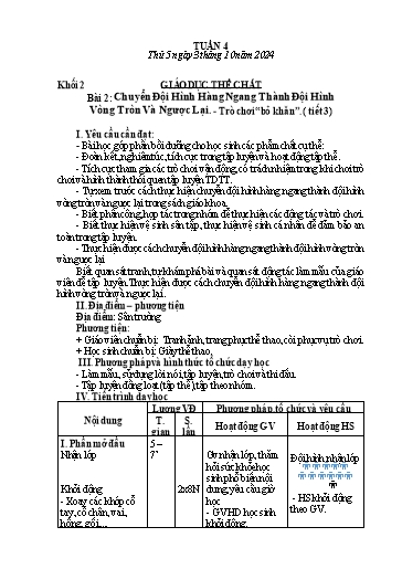 Giáo án Mĩ thuật + Giáo dục thể chất Lớp 1+2+3 - Tuần 4 - Năm học 2024-2025