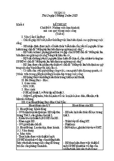 Giáo án Mĩ thuật + Giáo dục thể chất Lớp 3+4+5 (Kết nối tri thức) - Tuần 22 - Năm học 2024-2025