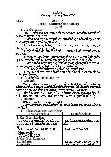 Giáo án Mĩ thuật + Giáo dục thể chất Lớp 3+4+5 - Tuần 28 - Năm học 2024-2025